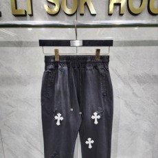 CHROME HEARTS 크롬하츠 십자가 레더패치 워싱 트레이닝 팬츠