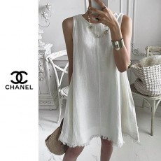 CHANEL 샤넬 린넨 수술 민소매원피스