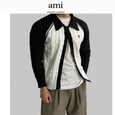 AMI 아미 나그랑배색 꽈배기 카라가디건