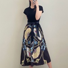 펜* 여성 FF그래픽 플리츠 리본원피스