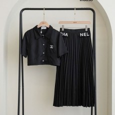 샤* 여성 크롭셔츠 & 롱 플리츠 스커트 셋