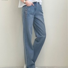 프** 여성 엠보 패치 스트레이트 데님팬츠