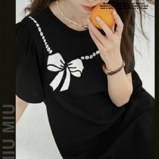 미*** 리본 밑단프릴 반팔 롱 니트 원피스 (8878)