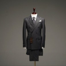 구* 스트라이프 울혼방 나폴리 테일러드 라펠 호스티치 더블 셋업수트