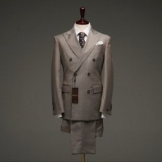 구* 스트라이프 울혼방 나폴리 테일러드 라펠 호스티치 더블 셋업수트