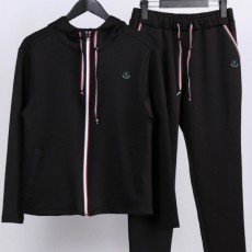 블랙&화이트 와펜 삼선 후드 트레이닝 팬츠 세트