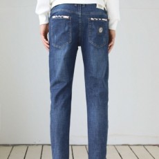 체크 기사도 패치 청바지