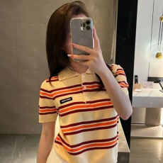 MIUMIU 미우미우 스트라이프 니트 코튼 PK 반팔셔츠