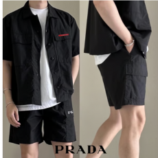 PRADA 프라다 레드라인 더블포켓 쿨링 반팔 반바지 세트