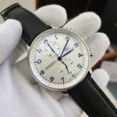I** 포르투기스 흰판 블루핸즈 은장 가죽밴드 시계