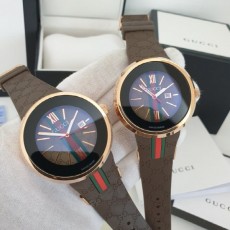 구* 삼선 금장 브라운 러버밴드 시계 -커플-